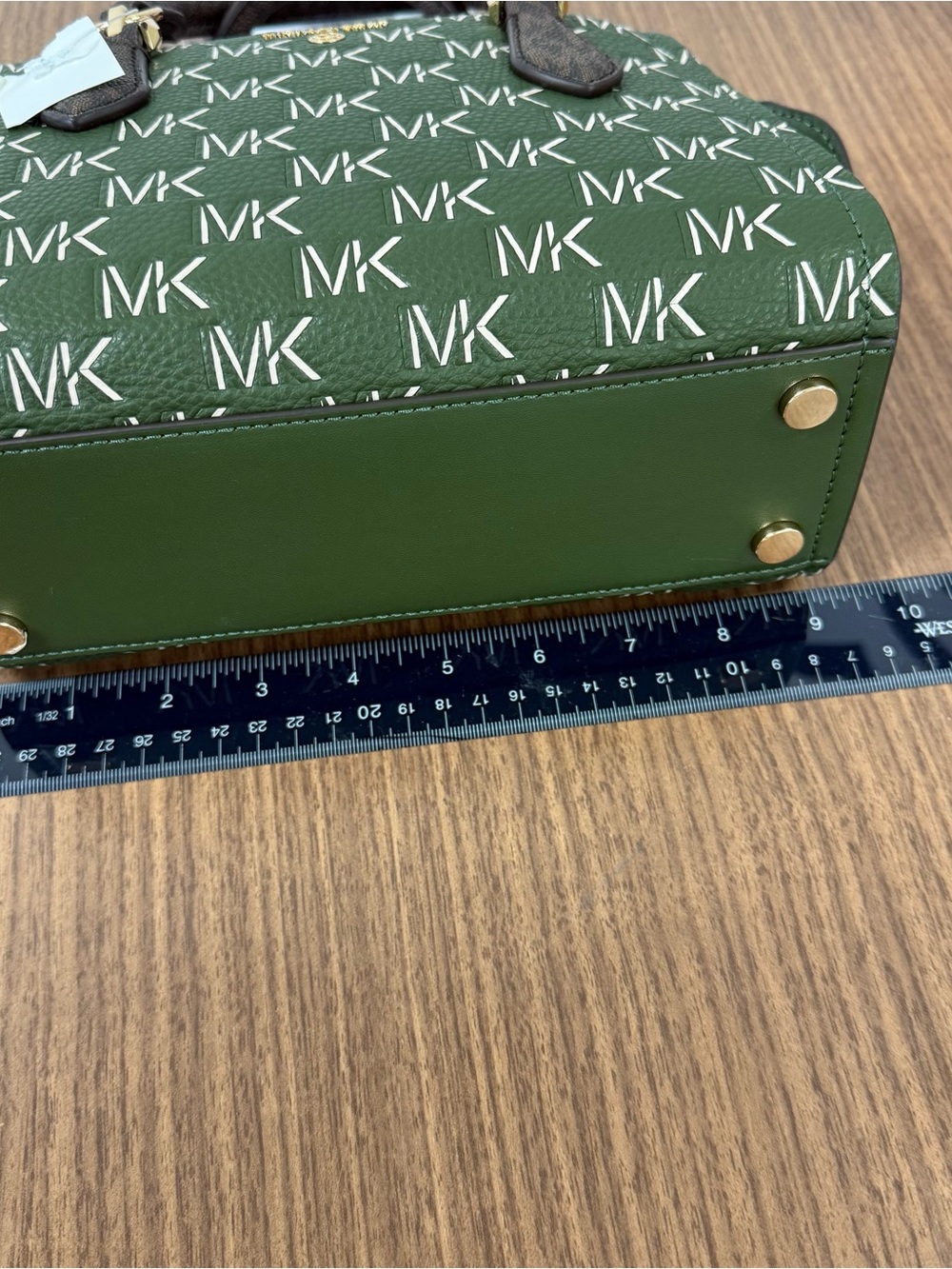 Michael Kors Olive Green MK Logo Satchel with Brown Handles - Picture 6 of 9